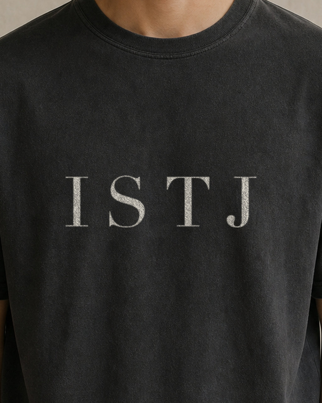 The Typese ISTJ Comfort Colors Tee in black, male front detail