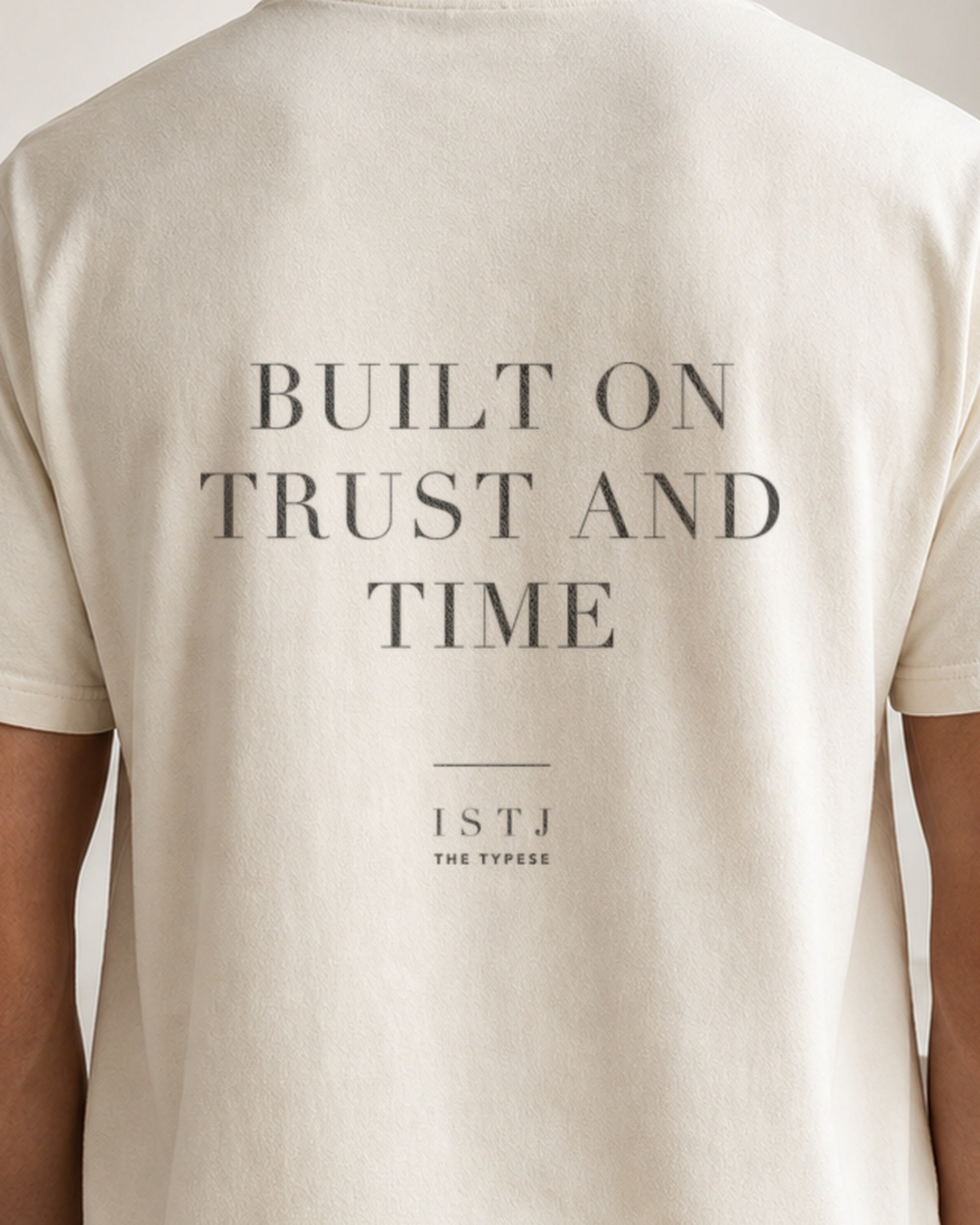 The Typese ISTJ Comfort Colors Tee in cream white, male back detail