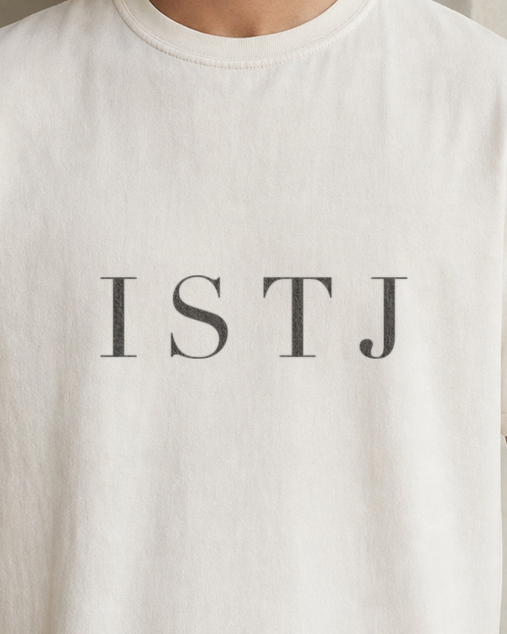 The Typese ISTJ Comfort Colors Tee in cream white, male front detail