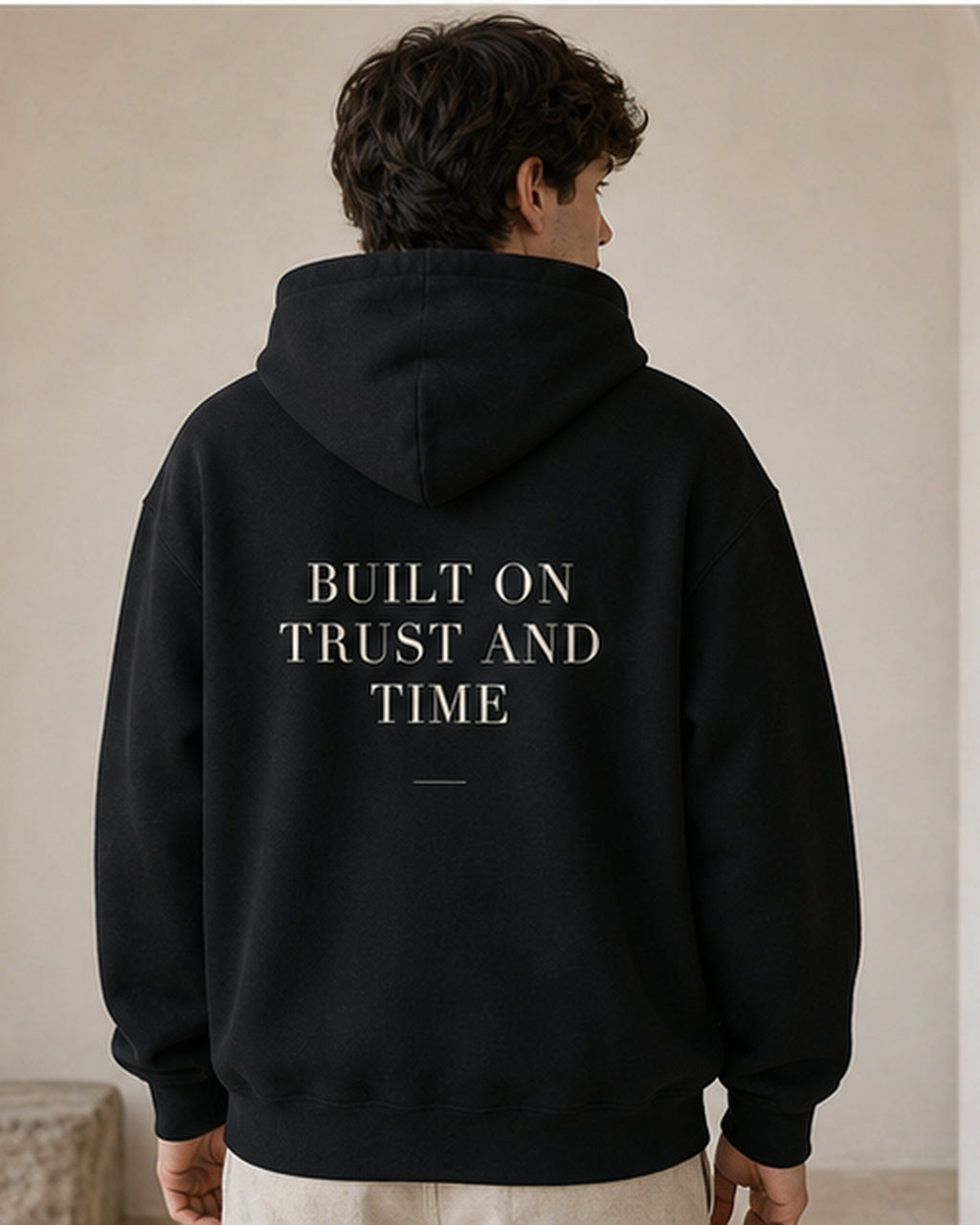 The Typese ISTJ Gildan hoodie in black, male back