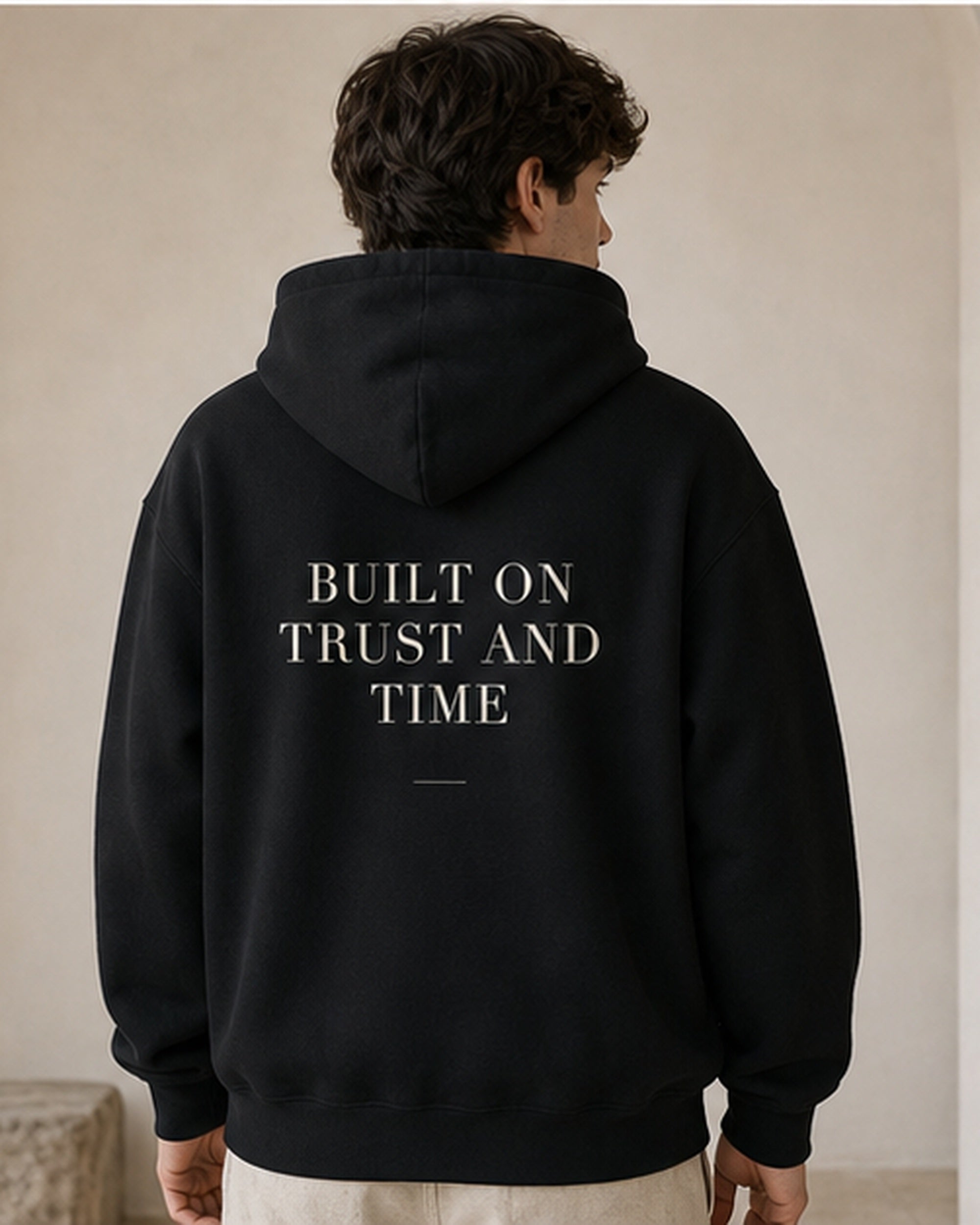 The Typese ISTJ Gildan hoodie in black, male back