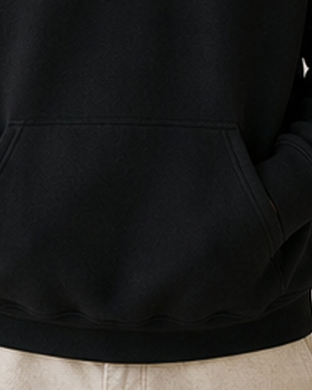 The Typese ISTJ Gildan hoodie in black, hem pocket detail