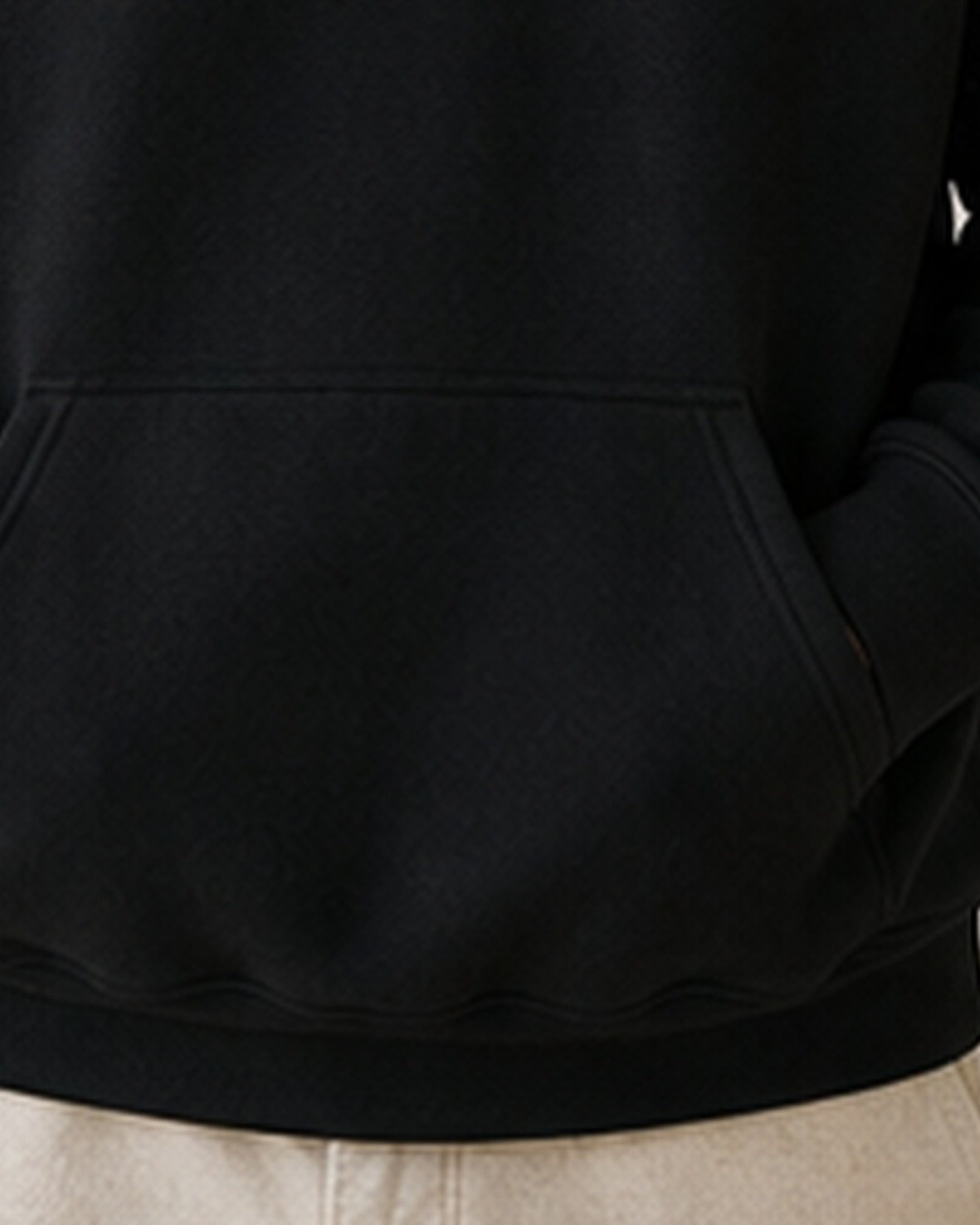 The Typese ISTJ Gildan hoodie in black, hem pocket detail