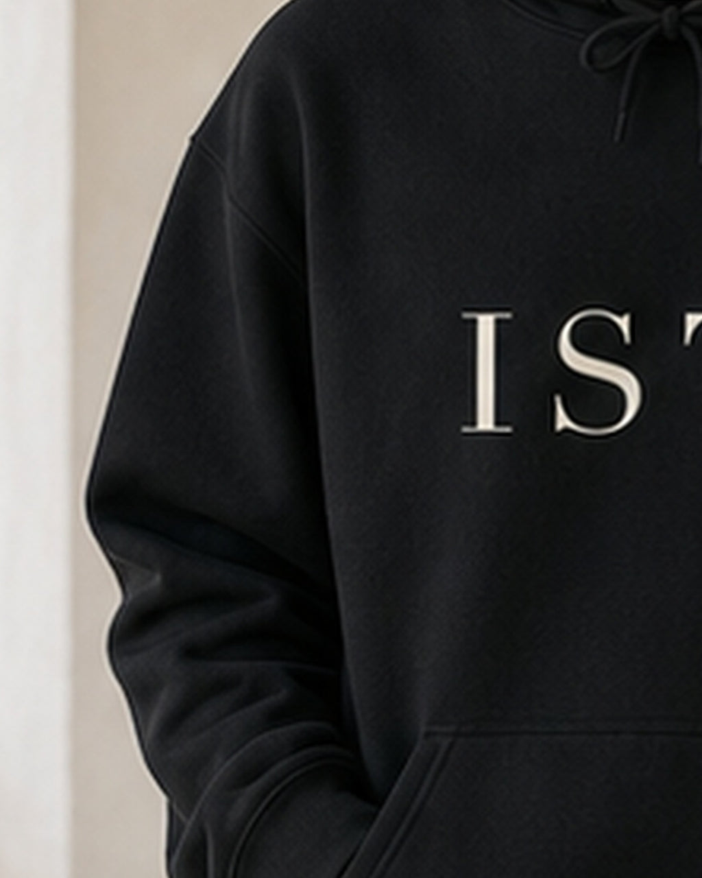 The Typese ISTJ Gildan hoodie in black, sleeve detail