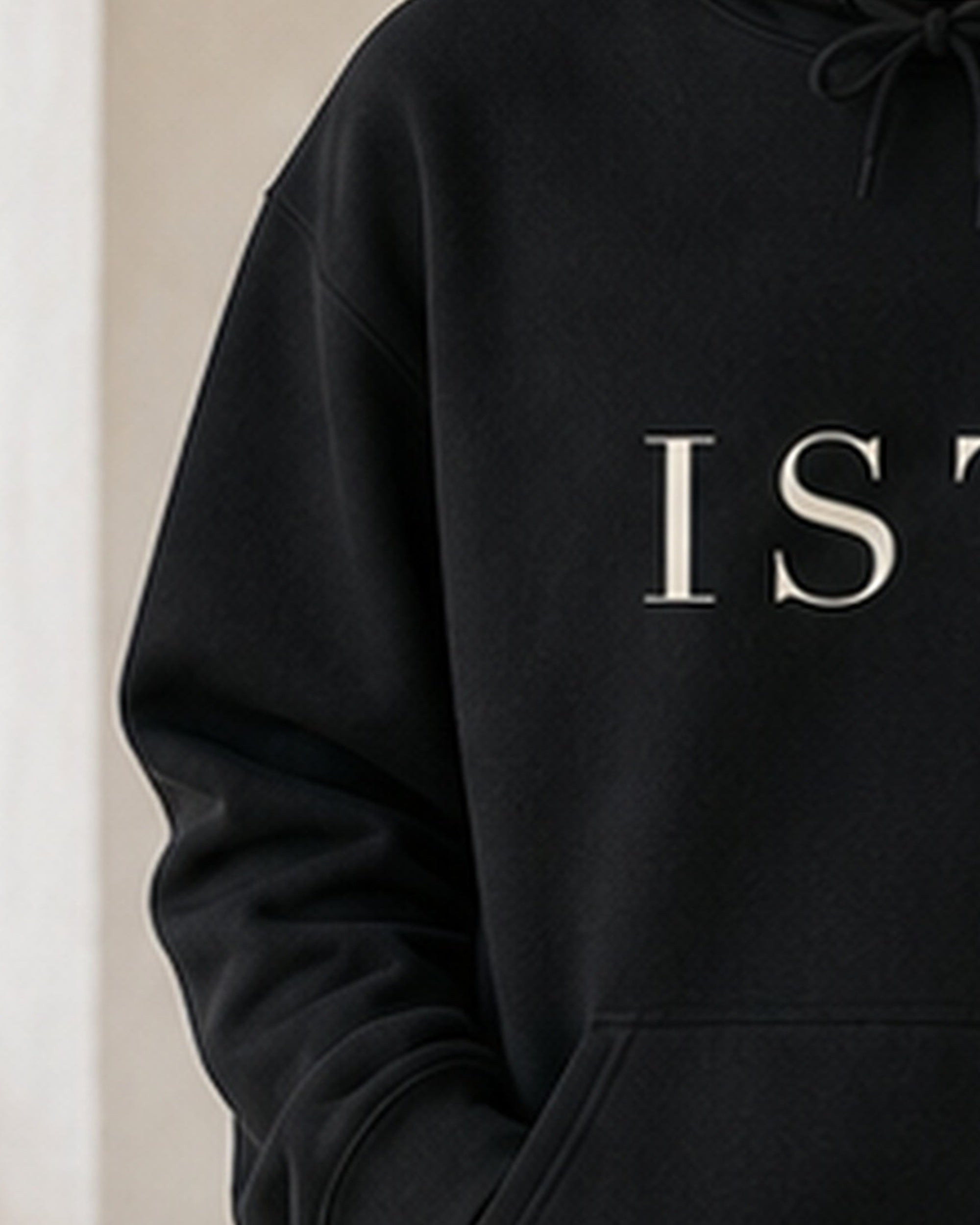The Typese ISTJ Gildan hoodie in black, sleeve detail