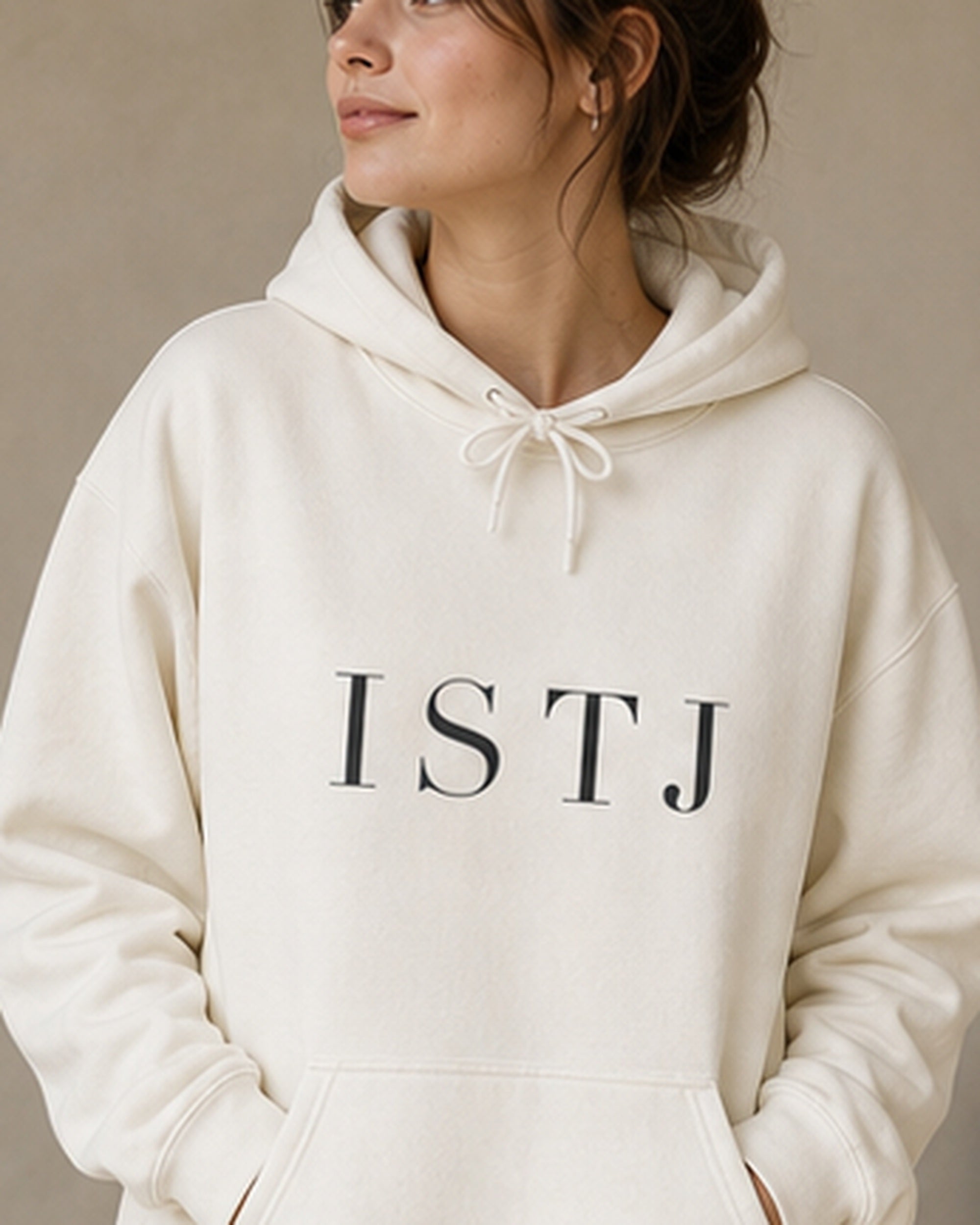 The Typese ISTJ Gildan hoodie in white, female front detail