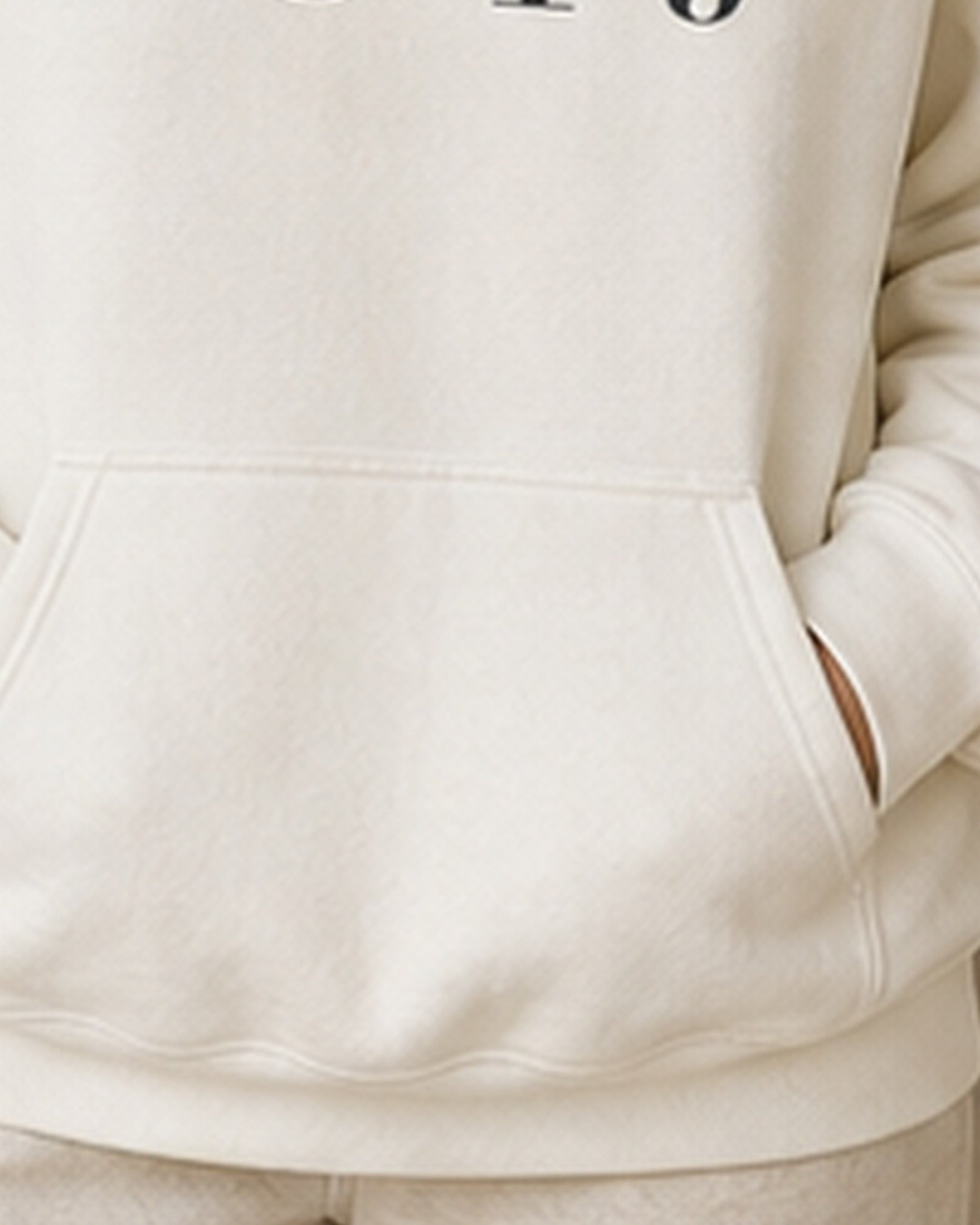 The Typese ISTJ Gildan hoodie in white, hem pocket detail