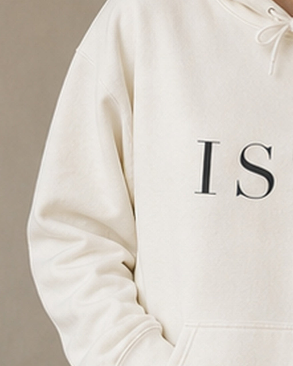 The Typese ISTJ Gildan hoodie in white, sleeve detail