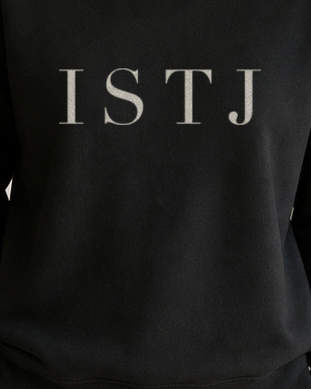 The Typese ISTJ Gildan crewneck sweatshirt in black, female front print close