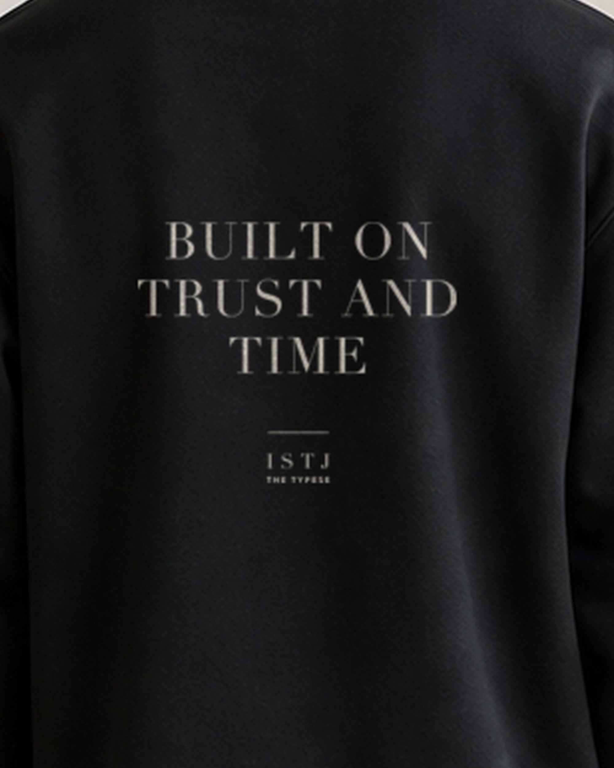 The Typese ISTJ Gildan crewneck sweatshirt in black, male back print close