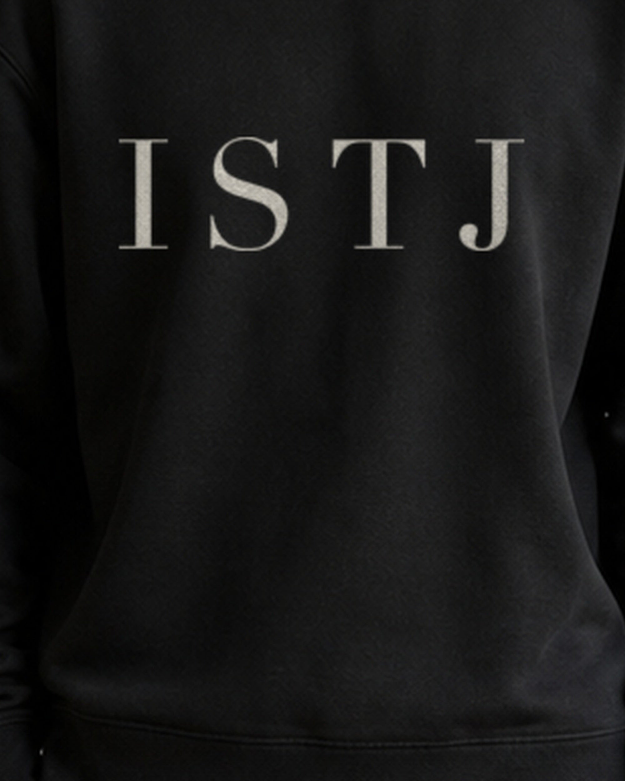 The Typese ISTJ Gildan crewneck sweatshirt in black, male front print close