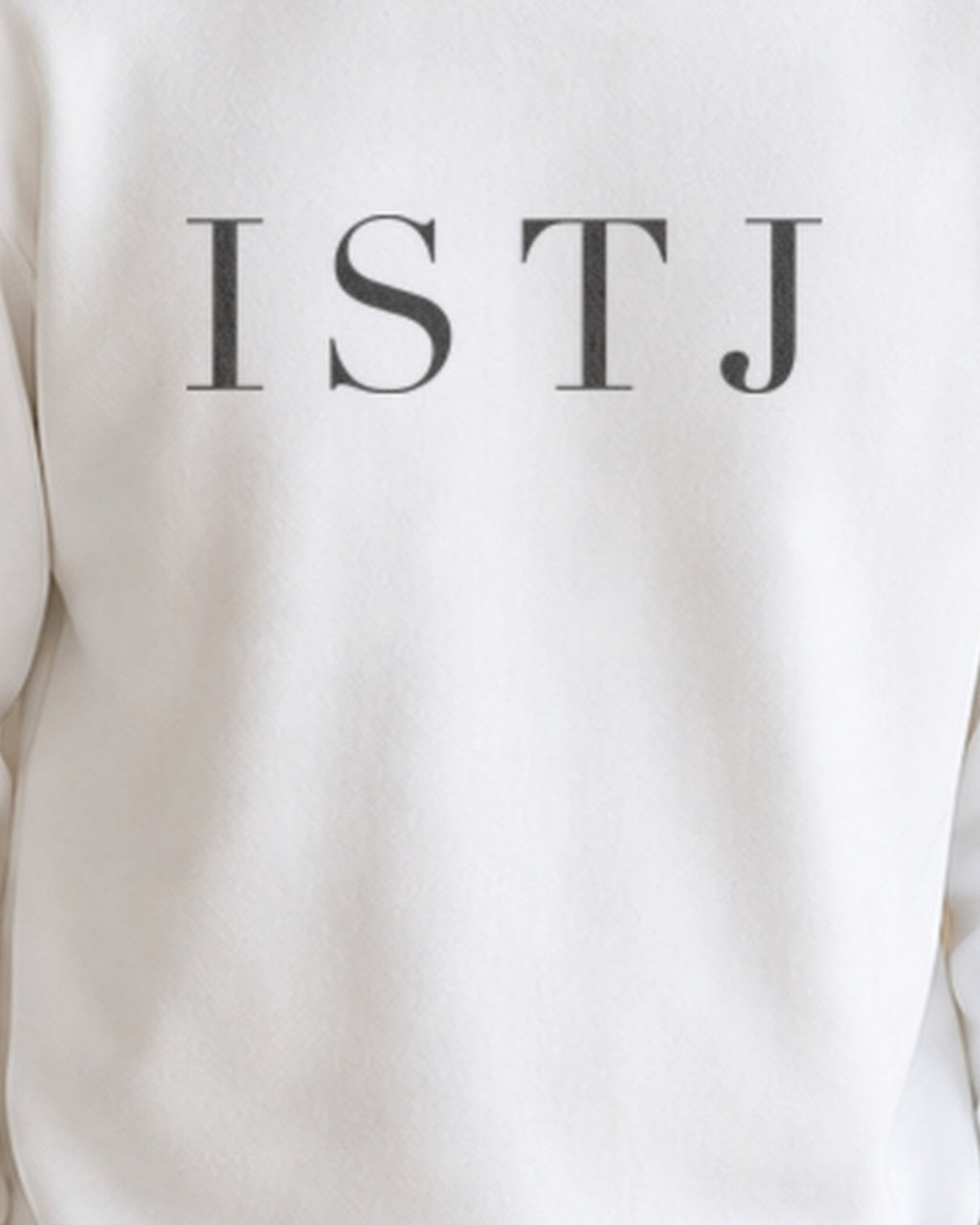 The Typese ISTJ Gildan crewneck sweatshirt in white, male front print close