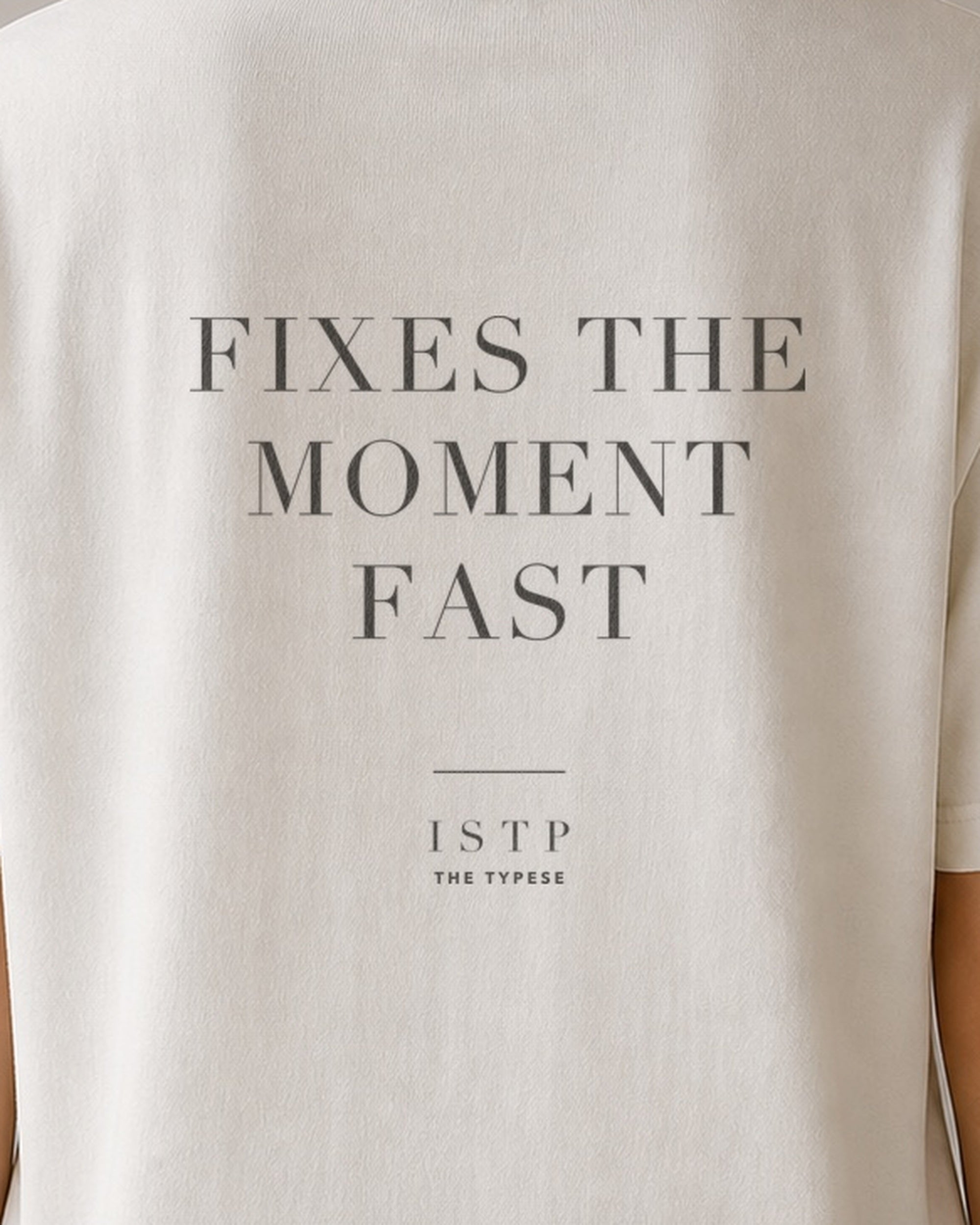 The Typese ISTP Comfort Colors Tee in cream white, female back detail