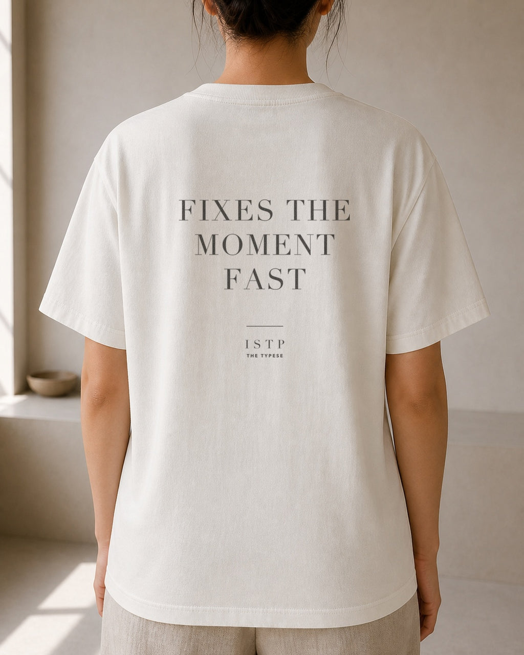 The Typese ISTP Comfort Colors Tee in cream white, female back
