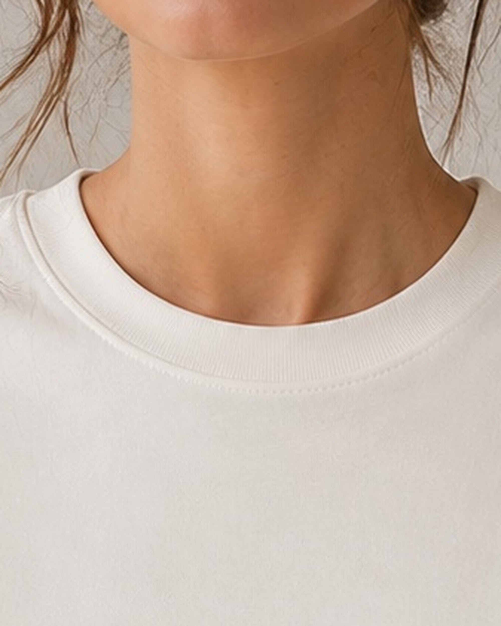 The Typese ISTP Comfort Colors Tee in cream white, female collar detail