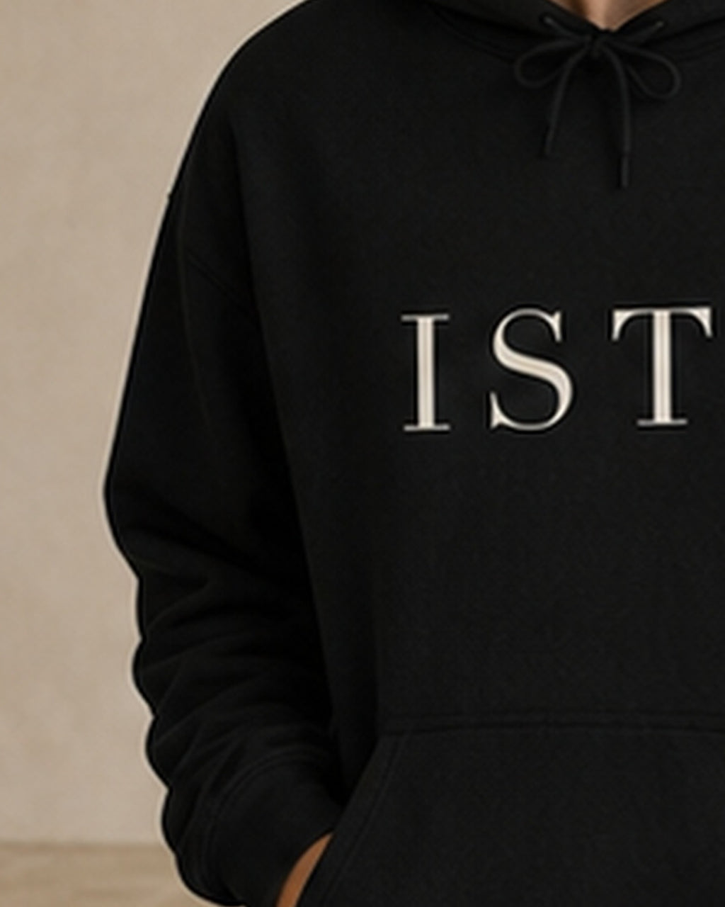 The Typese ISTP Gildan hoodie in black, sleeve detail