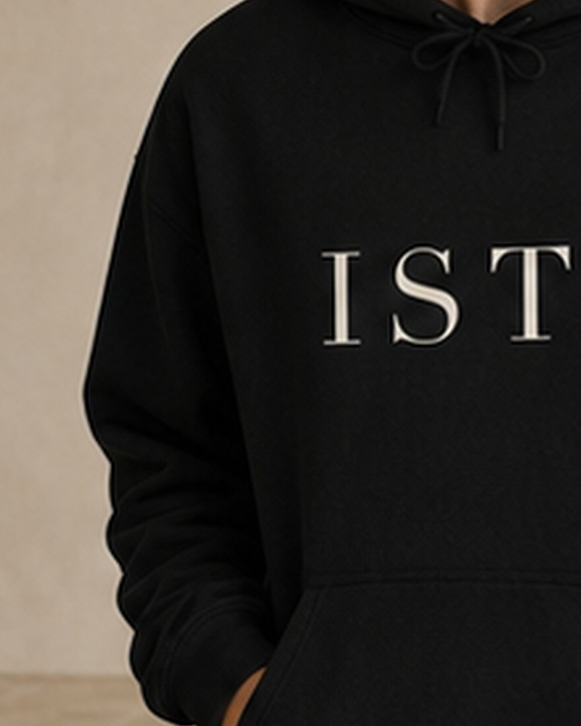The Typese ISTP Gildan hoodie in black, sleeve detail