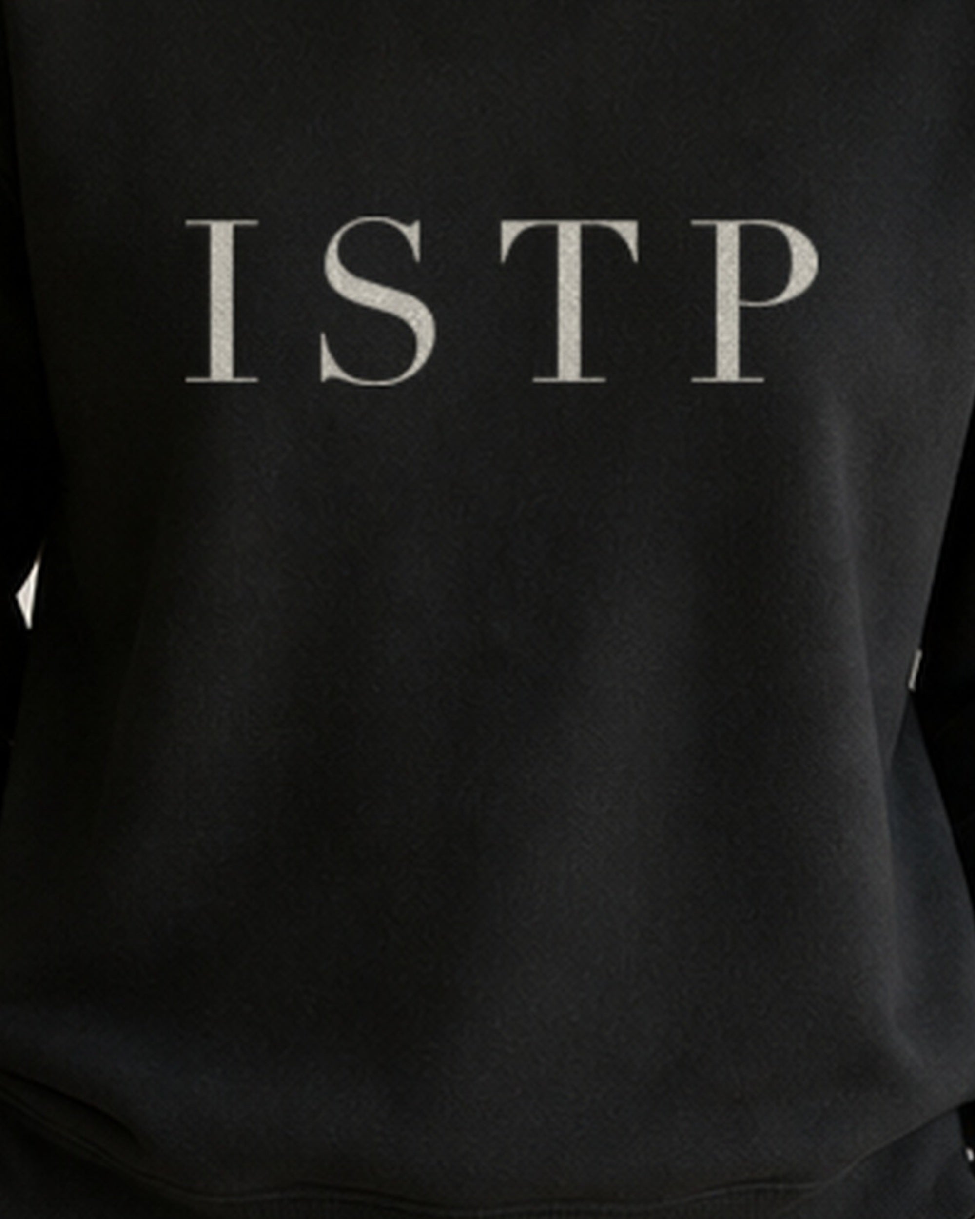 The Typese ISTP Gildan crewneck sweatshirt in black, female front print close