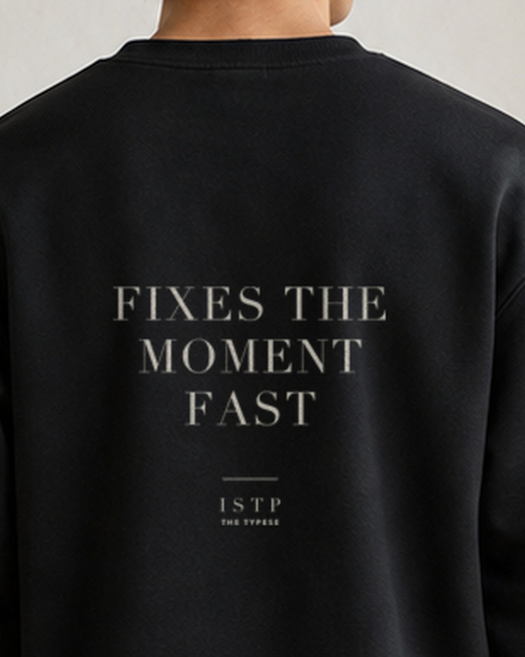 The Typese ISTP Gildan crewneck sweatshirt in black, male back neckline print