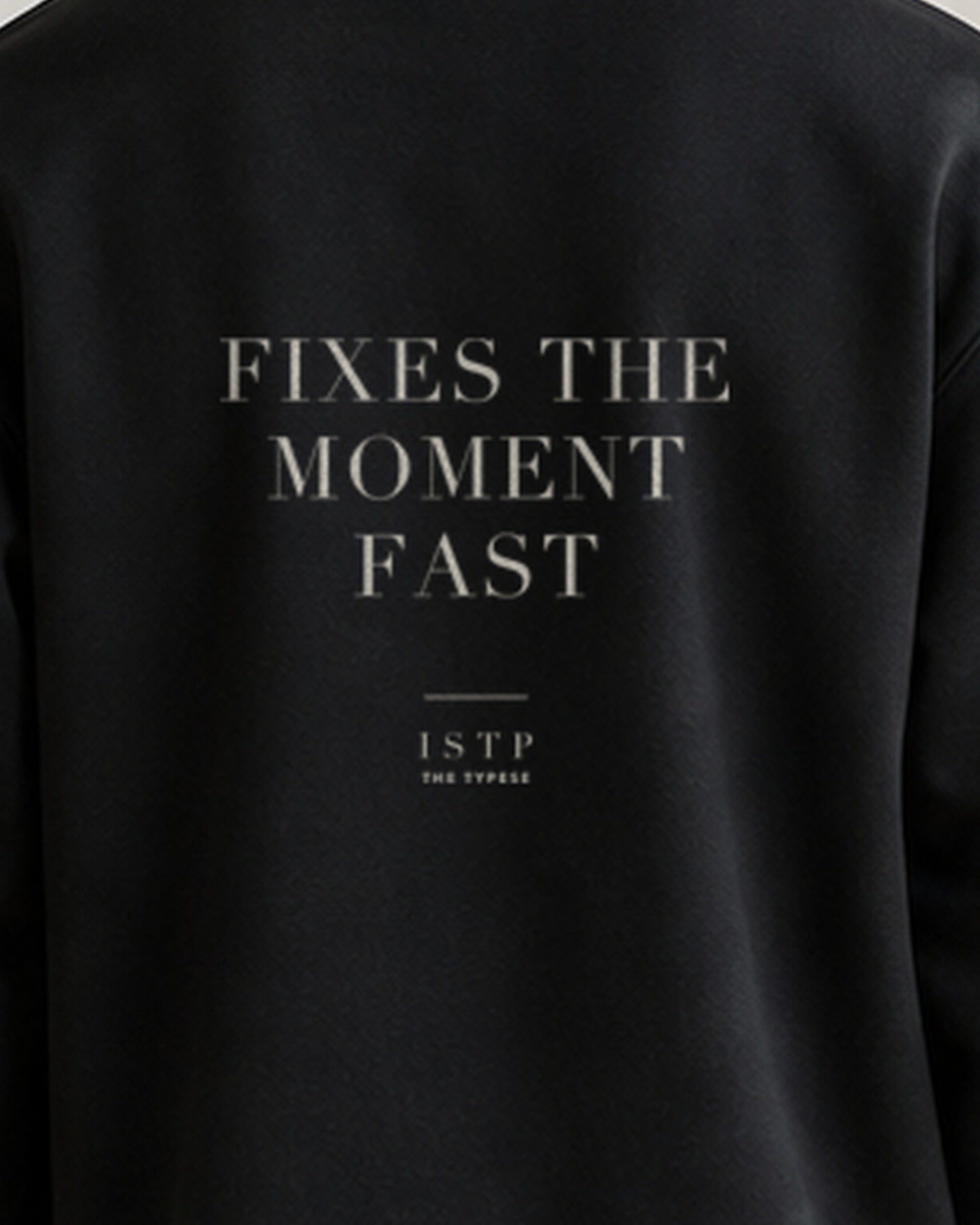 The Typese ISTP Gildan crewneck sweatshirt in black, male back print close