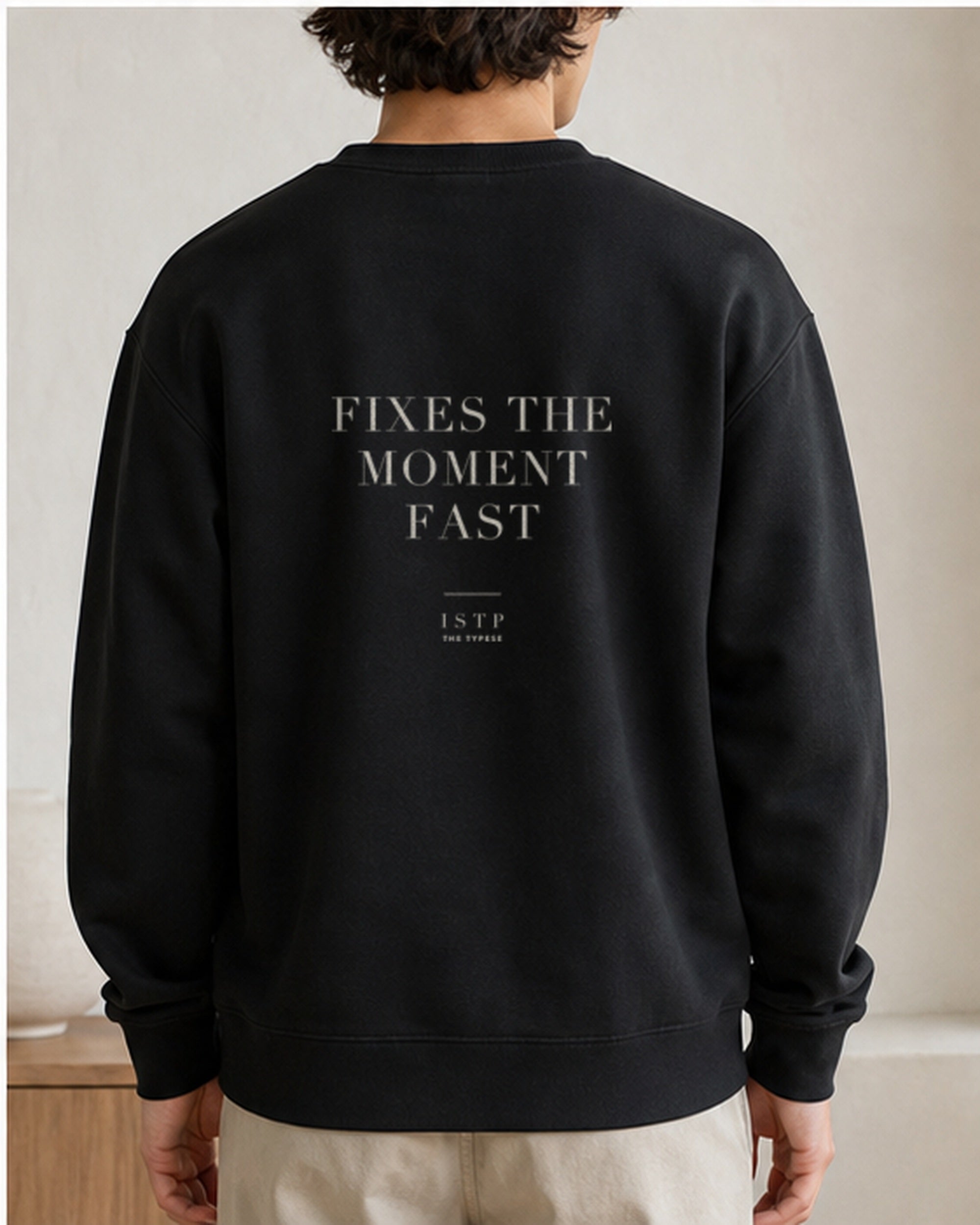 The Typese ISTP Gildan crewneck sweatshirt in black, male back