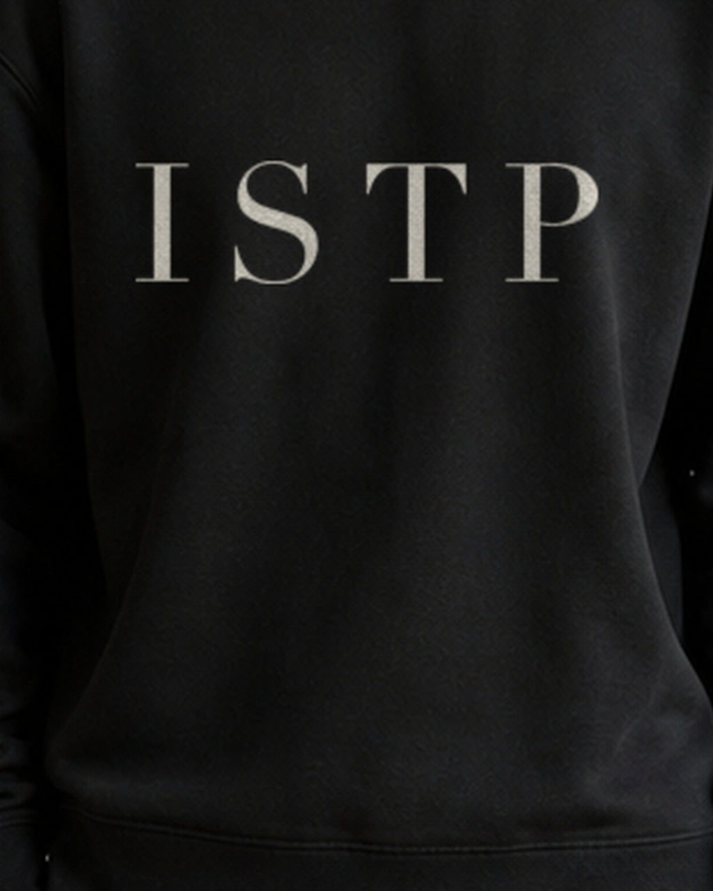 The Typese ISTP Gildan crewneck sweatshirt in black, male front print close