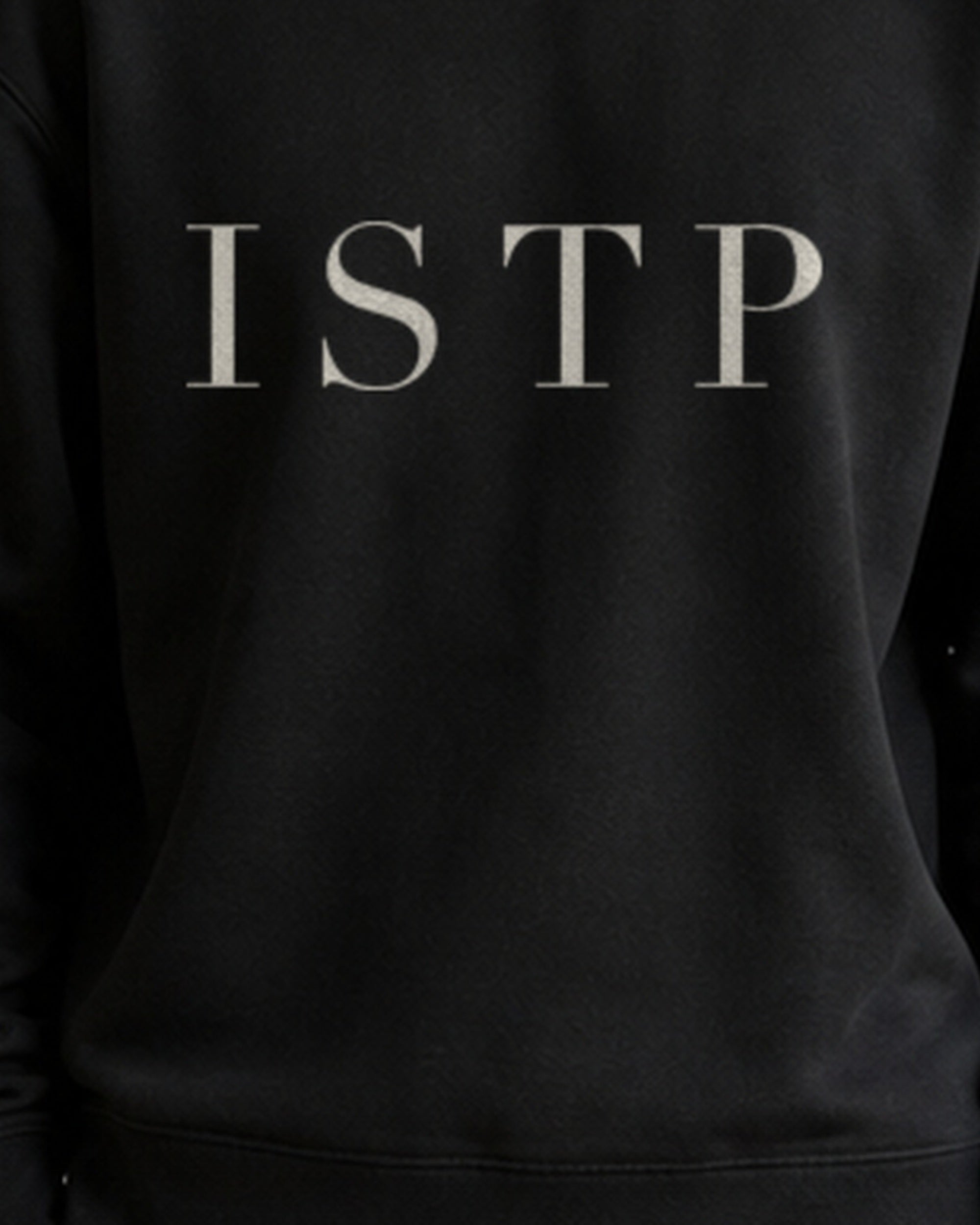 The Typese ISTP Gildan crewneck sweatshirt in black, male front print close